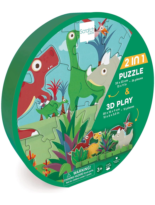 Scratch PlayPuzzle 36pcs: 3D DINOSAURS  2D&3Dパズル ダイナソー